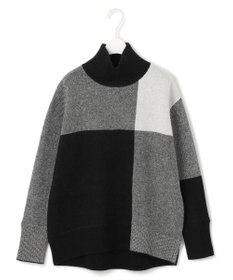ICB 【洗える】ソフトカシミヤミックス ブロッキングハイネックニット