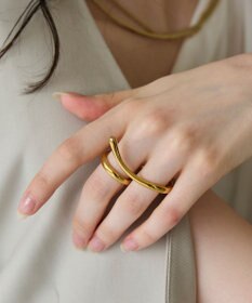 Phoebe 〈金属アレルギー対応〉フローメタルダブルフィンガーリング　ゴールド　2連リング/ステンレス