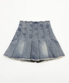 WEGO ヴィンテージウォッシュデニムプリーツスカパン