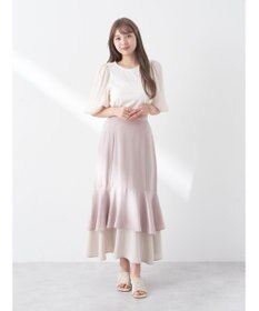 earth music&ecology バイカラーラッフルヘムスカート