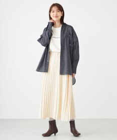 SHARE PARK LADIES 【UVカット・撥水・ストレッチ】イージーデニムノーカラーシャツ