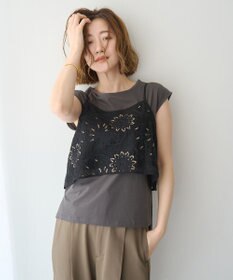 YECCA VECCA 【2点SET】刺繍メッシュキャミセットコットンTee