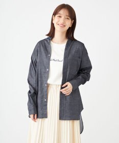 SHARE PARK LADIES 【UVカット・撥水・ストレッチ】イージーデニムノーカラーシャツ