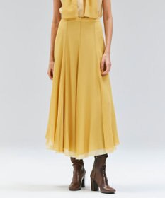 BEIGE， PINE / ウールレイヤードフレアスカート