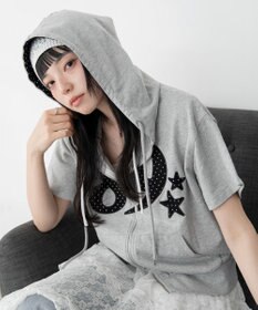 WEGO グラフィック半袖ZIPパーカー