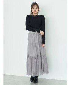 earth music&ecology ゴールド釦スリーブリブプルオーバー