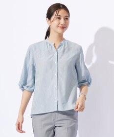 J.PRESS LADIES 【洗える】バイカラーギンガム&ストライプ ブラウス