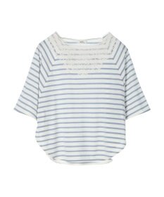 earth music&ecology 襟レースボーダーポンチョ