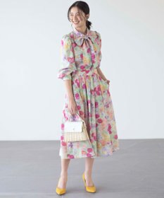 組曲 【前後着用可】ピオニーシフォンプリント ボウタイブラウス