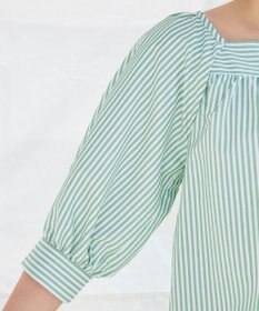 Tiaclasse L 【洗える】ストライプパフスリーブブラウス