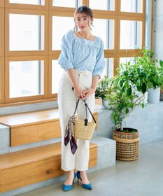 Tiaclasse L 【洗える】ストライプパフスリーブブラウス