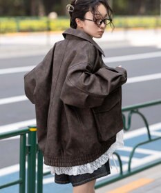WEGO 【25年秋冬新作/ユニセックス着用ITEM/SMLサイズ展開】PUダブルZIPフライトブルゾン