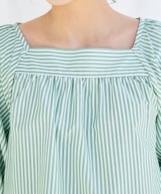 Tiaclasse L 【洗える】ストライプパフスリーブブラウス