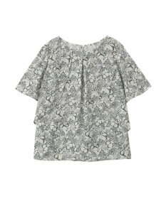 YECCA VECCA ラインフルーツ柄ラッフルブラウス