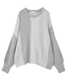 earth music&ecology 【洗濯機洗い可】アンチピリングC/Aパッチワークケーブルニット