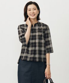 J.PRESS LADIES 【WEB限定カラーあり・洗える】SOFT SHEER チェック キーネック ブラウス