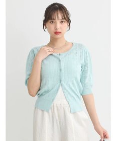 earth music&ecology リボン柄透かし編みニットカーディガン