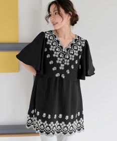 Tiaclasse 【洗える】スカラップレースチュニックブラウス