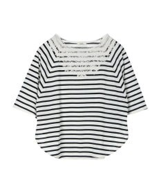 earth music&ecology 襟レースボーダーポンチョ