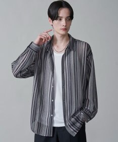 WEGO ストライプメッシュBIGシャツ（LS）