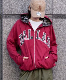 WEGO 【ユニセックス着用ITEM/MLサイズ展開】スラブチェックロゴジップパーカー