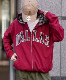 WEGO 【ユニセックス着用ITEM/MLサイズ展開】スラブチェックロゴジップパーカー