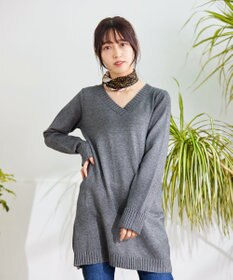 Tiaclasse 【洗える】Vネックリブニットチュニック