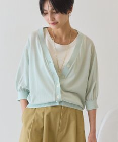 AMERICAN HOLIC 5分袖シアーVネックニットカーディガン