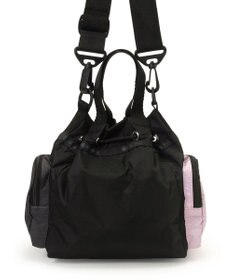 LeSportsac CONV DRAWSTRING CRSSBDY/ブラック/ローズゴールドシャイン/ピンク