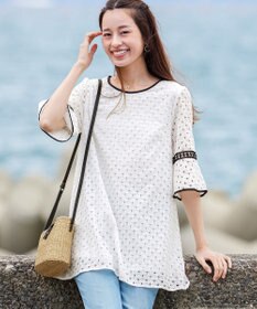 Tiaclasse L パンチングレース配色チュニック