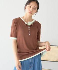 earth music&ecology シアーレイヤード風5分袖プルオーバー