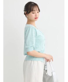 earth music&ecology リボン柄透かし編みニットカーディガン