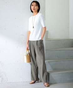 23区 【洗える】リネンレーヨンストレッチ ドロスト パンツ