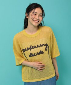 Green Parks テープロゴ透かしニットプルオーバー