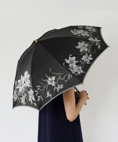槇田商店 絵おり 百合(ゆり) 折りたたみ傘 ブラック