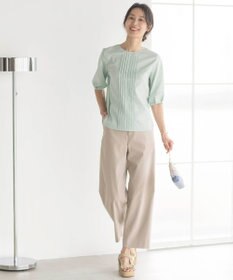 J.PRESS LADIES L 【洗える】リネンストレッチ ワイド パンツ