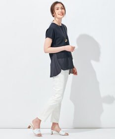 自由区 【洗える】ハイツイストコットンアセテート ニットコンビ プルオーバー