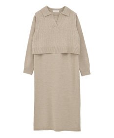 Green Parks ＳＥＴ２点ケーブルベスト＋ニットワンピース