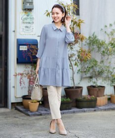 Tiaclasse L 【洗える】1枚で大人華やぐ2段ティアードシャツチュニック