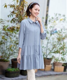 Tiaclasse L 【洗える】1枚で大人華やぐ2段ティアードシャツチュニック