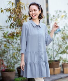 Tiaclasse L 【洗える】1枚で大人華やぐ2段ティアードシャツチュニック