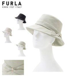 MOONBAT 【遮光100％・遮熱】FURLA(フルラ)リボン巻きダウン ハット 帽子 ロゴチャーム サイズ調整 撥水性