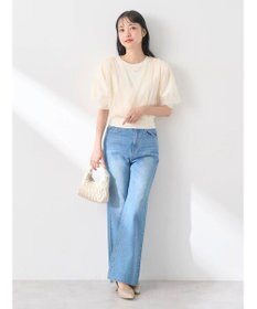 earth music&ecology チュールドッキング半袖ニットプルオーバー