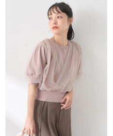 earth music&ecology チュールドッキング半袖ニットプルオーバー