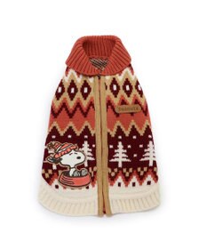 PET PARADISE スヌーピー 背中開き ニット雪遊び柄 《レッド》 小型犬