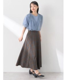 earth music&ecology チュールドッキング半袖ニットプルオーバー