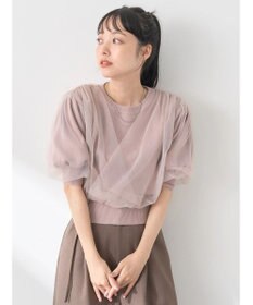 earth music&ecology チュールドッキング半袖ニットプルオーバー