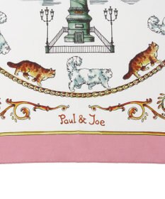 MOONBAT PAUL&JOE ACCESSOIRES(ポール & ジョー) シルクスカーフ 空 オーステルリッツ記念柱 ネコと毛糸 気球 65cm×65cm 手洗いOK