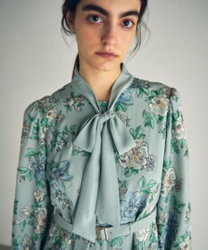 GRACE CONTINENTAL フラワー刺繍ボウタイワンピース