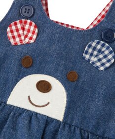 MIKI HOUSE HOT BISCUITS 【70-90cm】 顔ドン スカート付きデニムロンパース